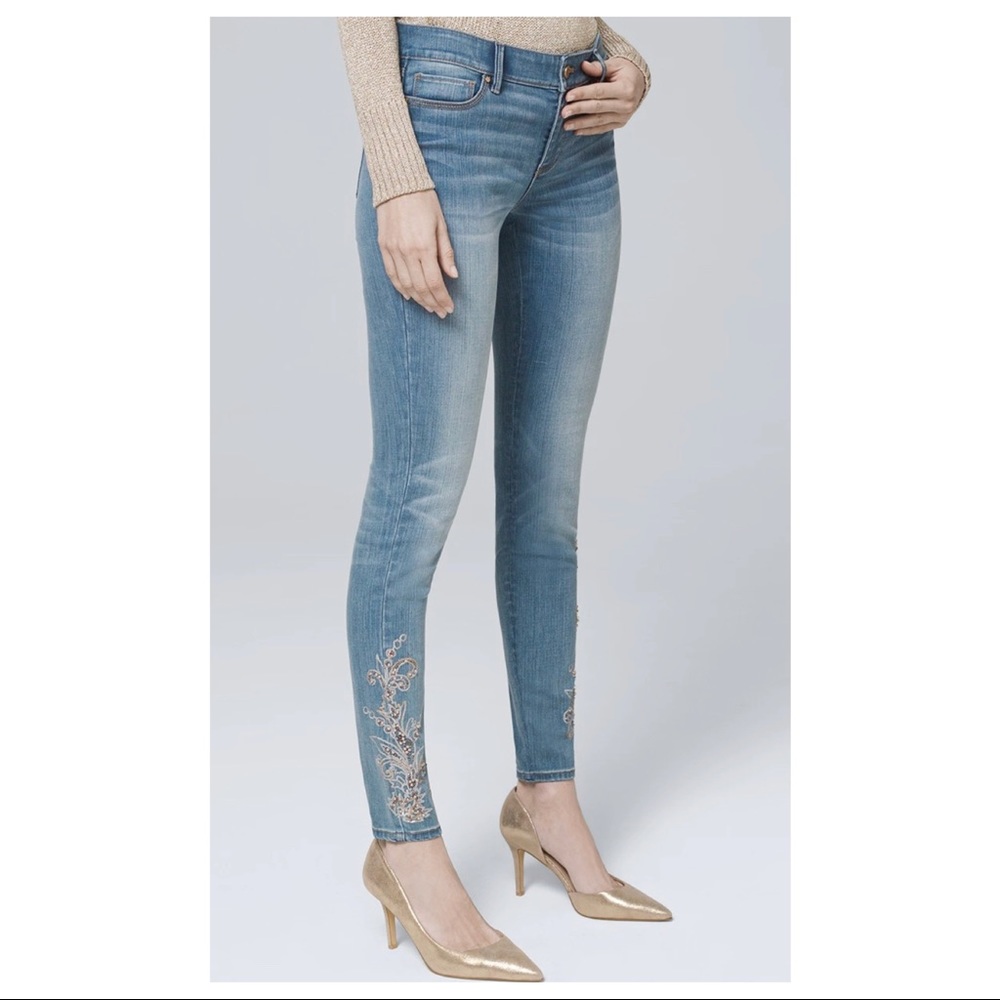 SOLD-NWT White House Black Market Embellished Skinny Jeans Size 6 Long Length - Picture 1 of 11